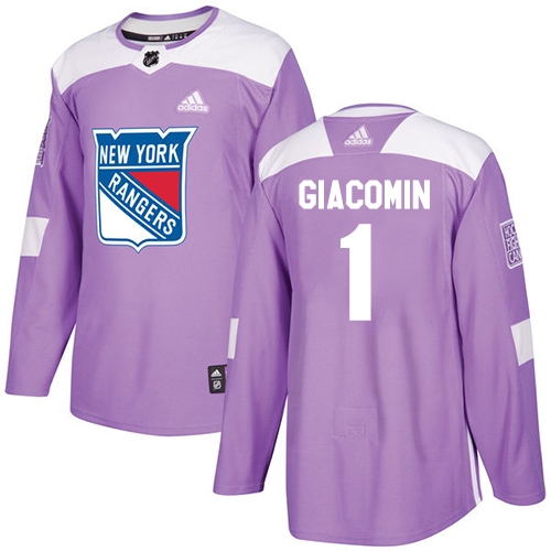 Adidas Rangers #1 Eddie Giacomin Purple Authentic Fights Cancer Stitched NHL Jersey